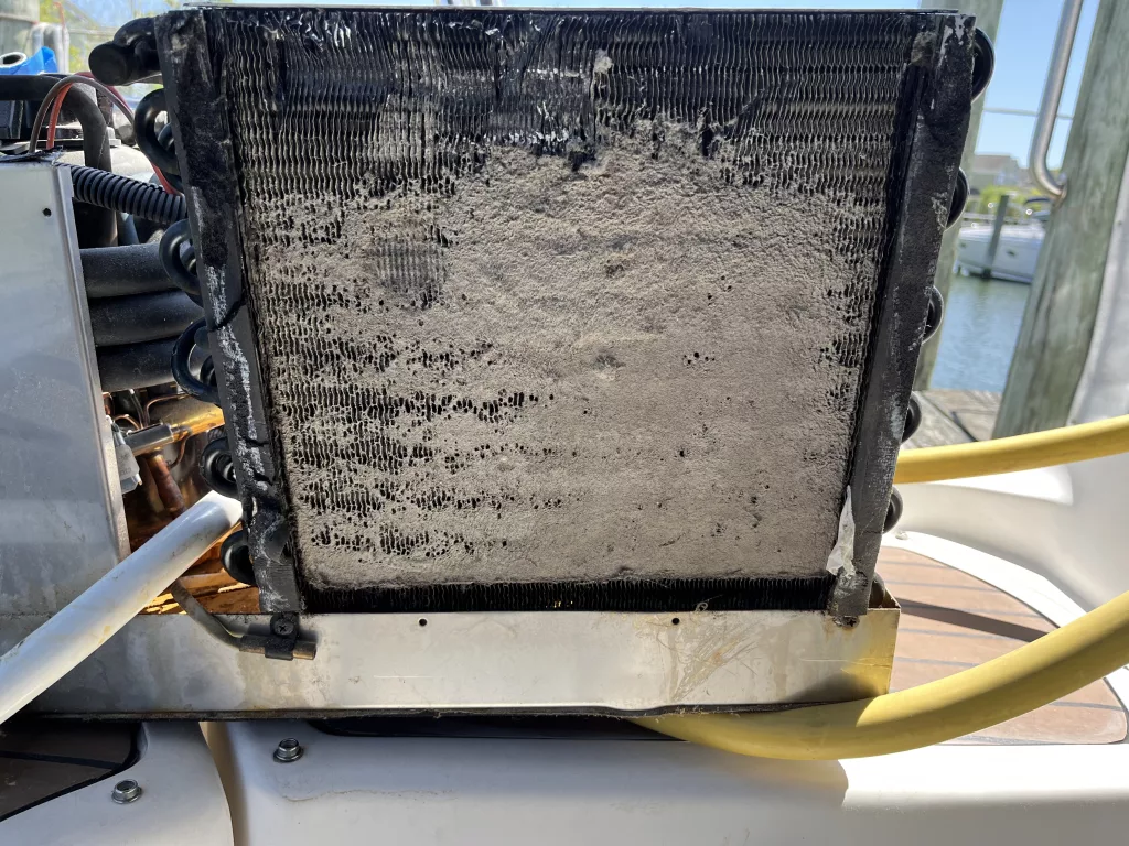Marine Air Systems High Pressure Fault from Dirty AC Evaporator Coils. Smallest Boat Air Conditioner.